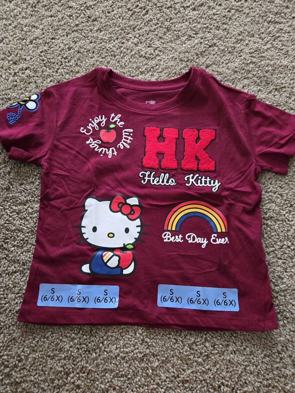 BRAND NEW Hello Kitty Girls' Maroon Tee with Blue Outfit Graphic